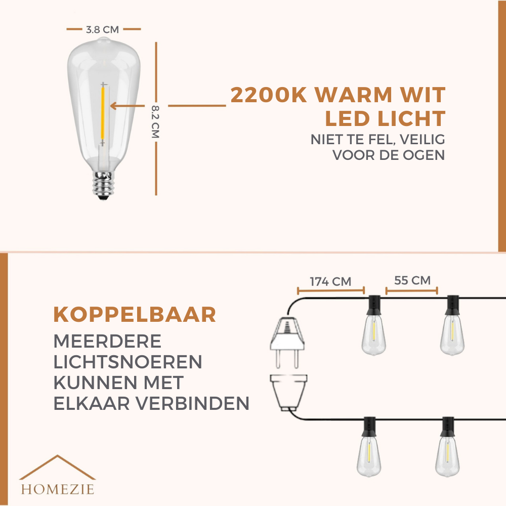 Homezie 4 losse Reservelampen | ST38 | IP44 Spatwaterdicht | Kunststof | Energie-efficiënt | 2700K