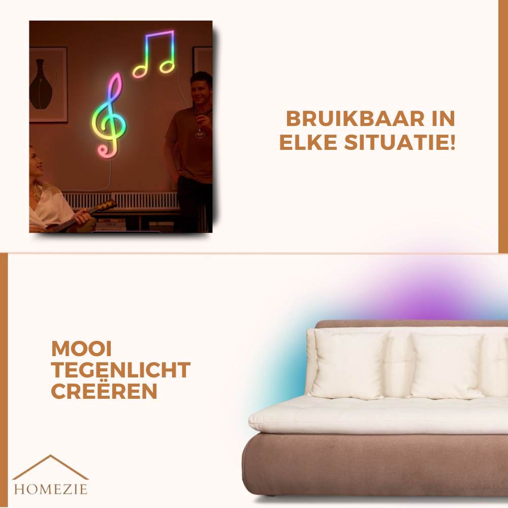 Homezie® LED Strip - Neon RGB - 3 meter - IP67 Waterproof - Bluetooth App control & Afstandsbediening