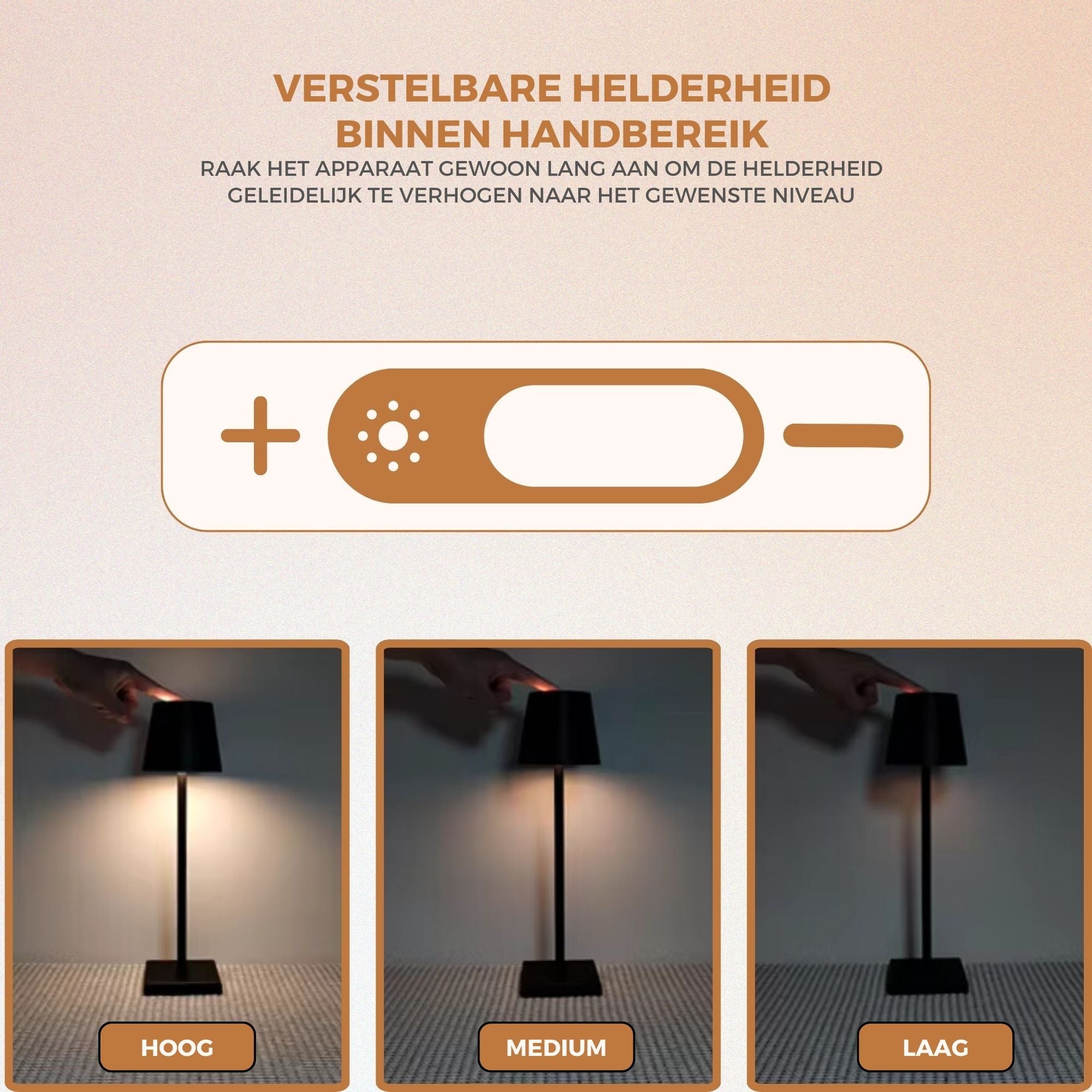 Homezie TouchLite | Draadloze Tafellamp | Verstelbare Helderheid | USB-C Oplaadbaar | Sfeerverlichting