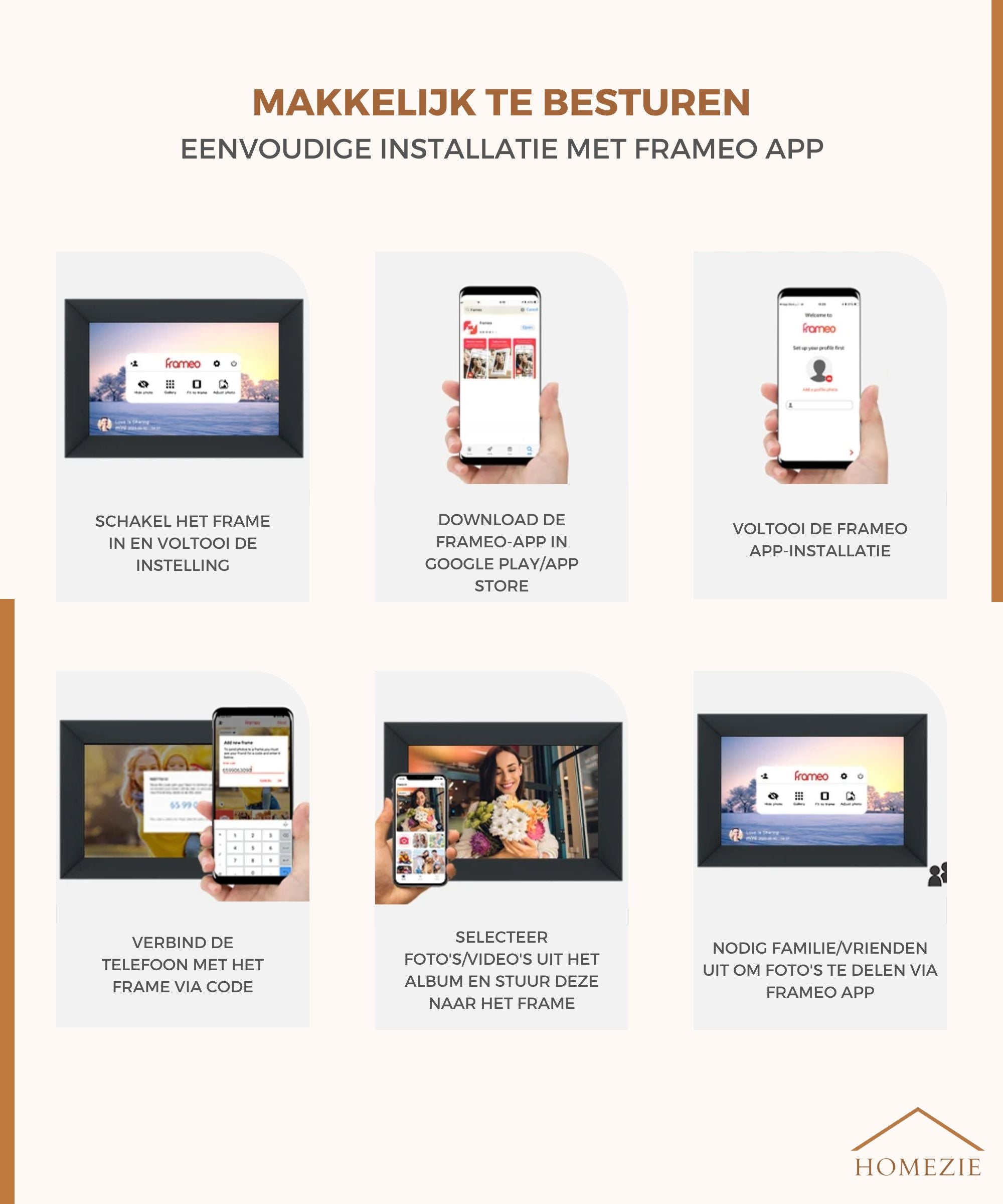 Homezie® Digitale fotolijst | Frameo app | Haarscherpe beelden | 10 inch Touchscreen scherm | Digitale fotolijst met WiFi