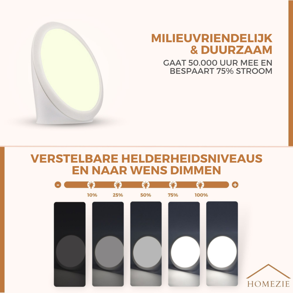 Homezie® Daglichtlamp | 10.000 lux | UV-vrij | Ingebouwde timers | 3000-6500K | Boost je energieniveau, focus & stemming!
