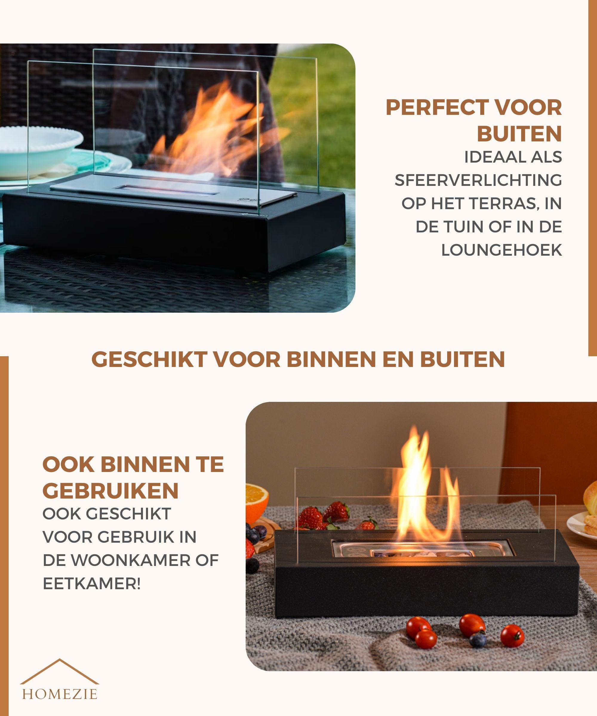 Homezie® Tafelhaard | Voor binnen & buiten | Sfeerhaard | Bio ethanol haard
