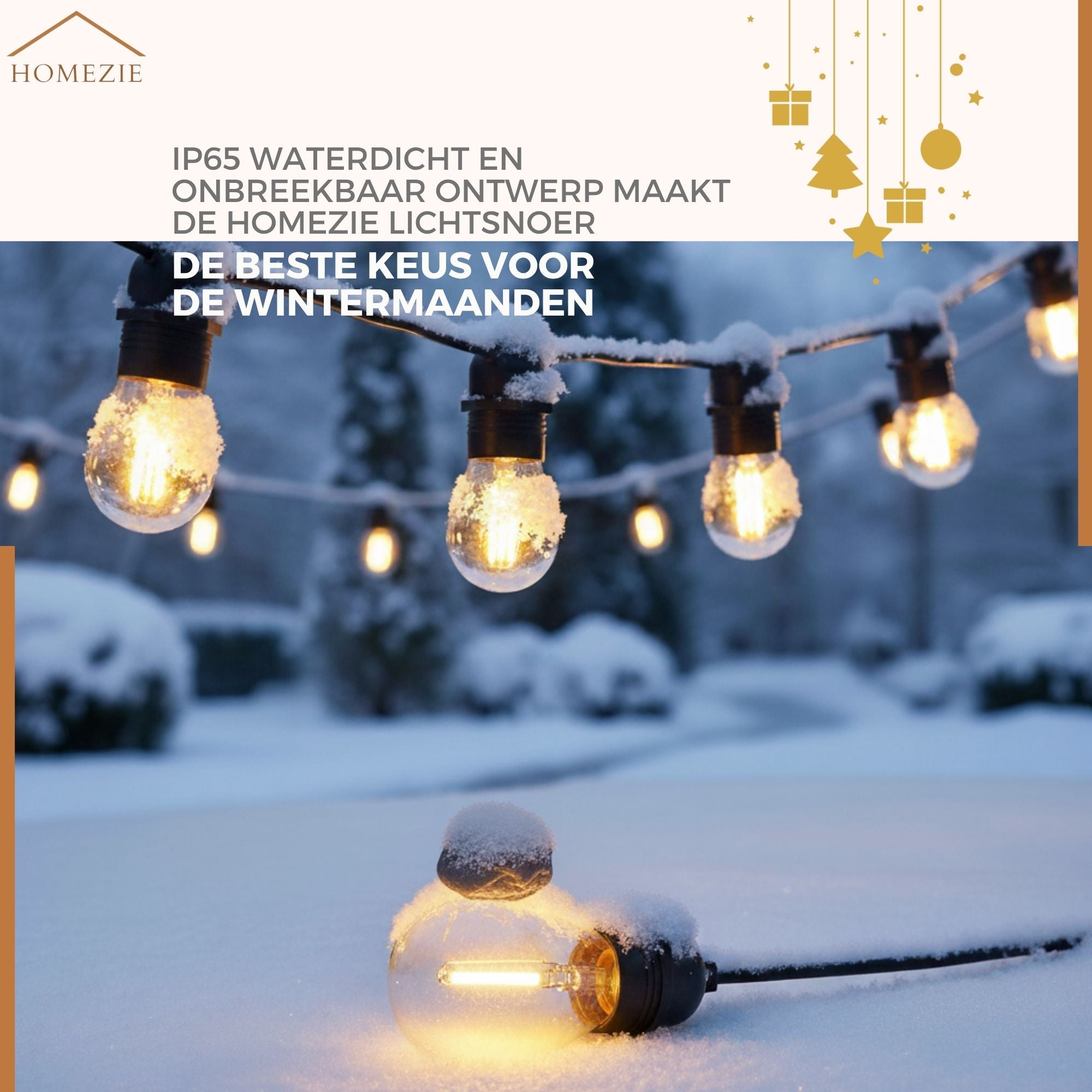 Homezie® Lichtsnoer | IP65 Waterdicht | Kunststof S14 LED lampen | Warm wit | Koppelbaar & Dimbaar | Meerdere lengtes verkrijgbaar