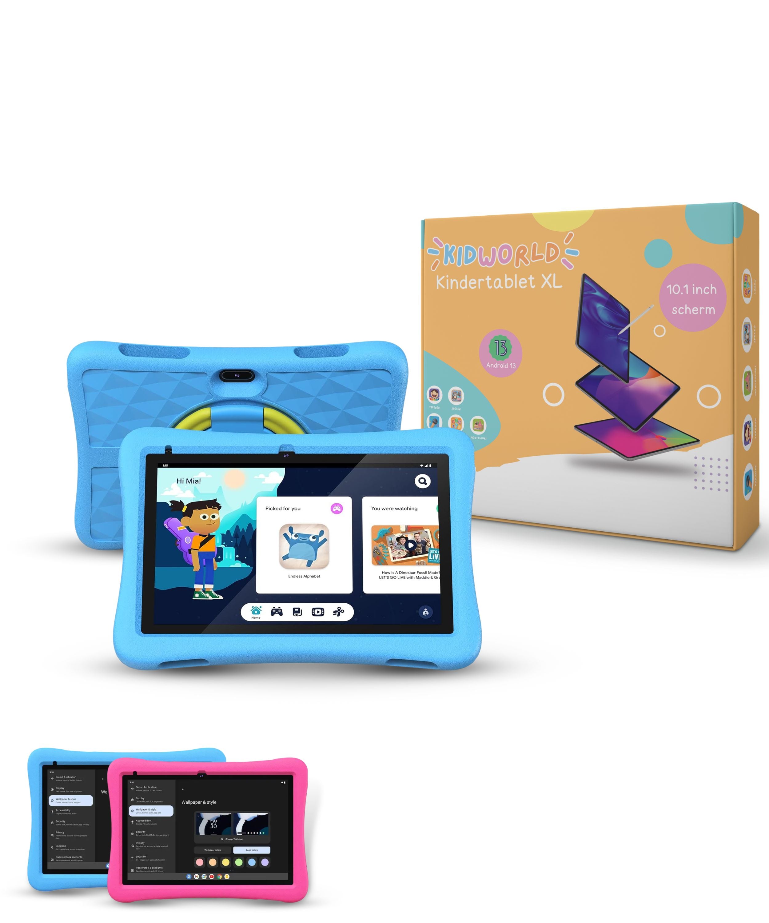 KidWorld® Kindertablet Roze & Blauw | EARLY SPRING SALE | 4GB RAM + 64GB Geheugen | 5000 MaH | 10 Inch Beeldscherm | Android 13 | Tablet Kinderen