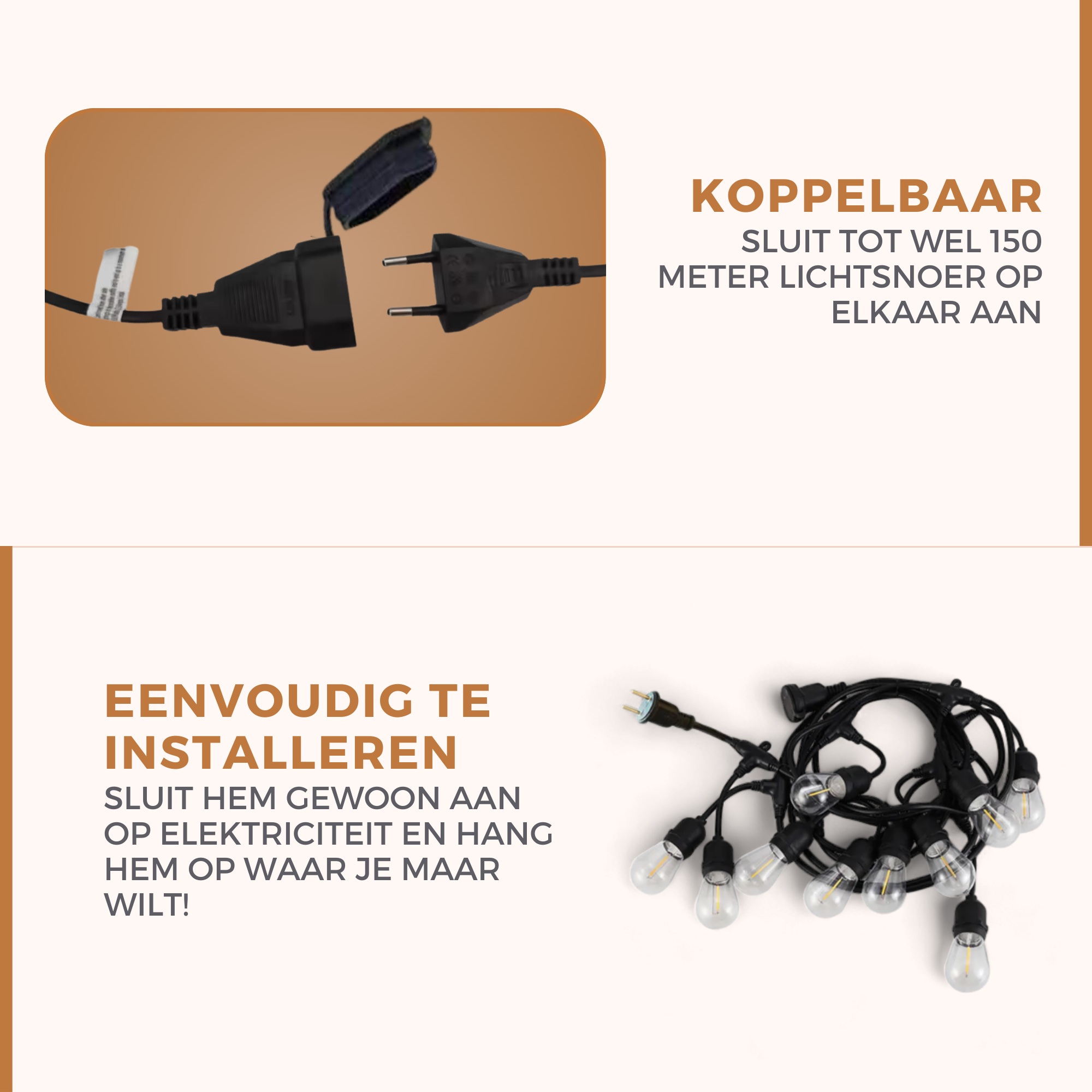 Homezie® Lichtsnoer | IP65 Waterdicht | Kunststof S14 LED lampen | Warm wit | Koppelbaar & Dimbaar | Meerdere lengtes verkrijgbaar