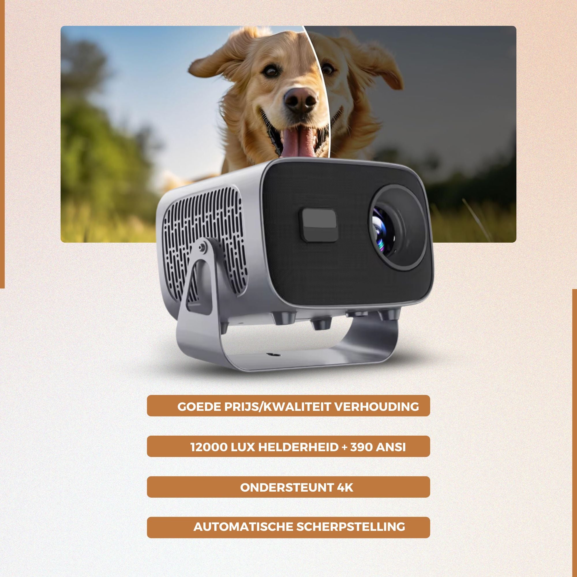 Homezie Beamer | Inclusief HDMI kabel & Afstandsbediening | Scherm Spiegelen vanaf iPhone & Android | Keystone correctie | 4K support | Projector