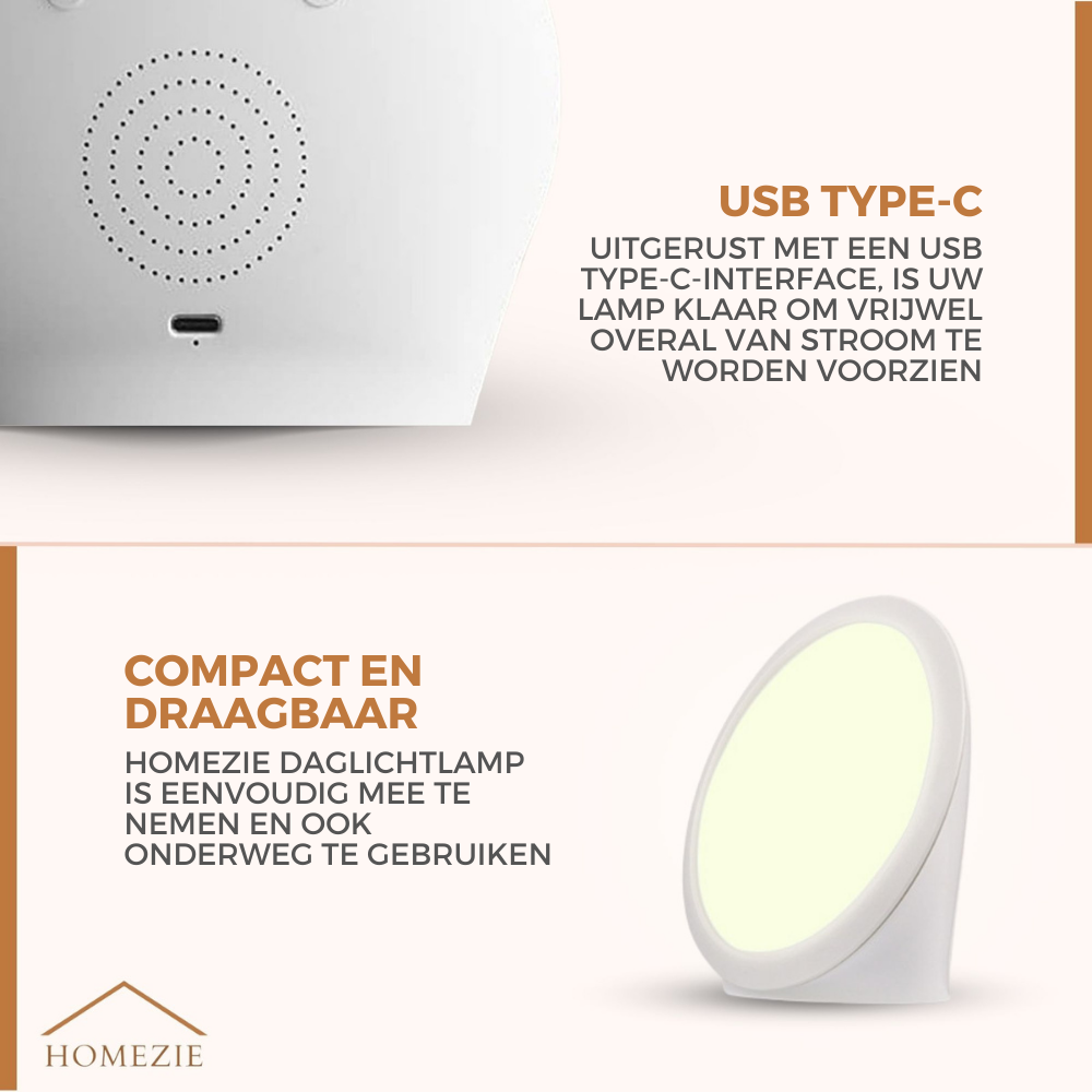 Homezie® Daglichtlamp | 10.000 lux | UV-vrij | Ingebouwde timers | 3000-6500K | Boost je energieniveau, focus & stemming!
