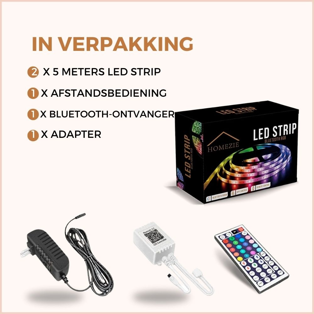 Homezie® Led strip | 10 meter | Met app en afstandsbediening | Led verlichting