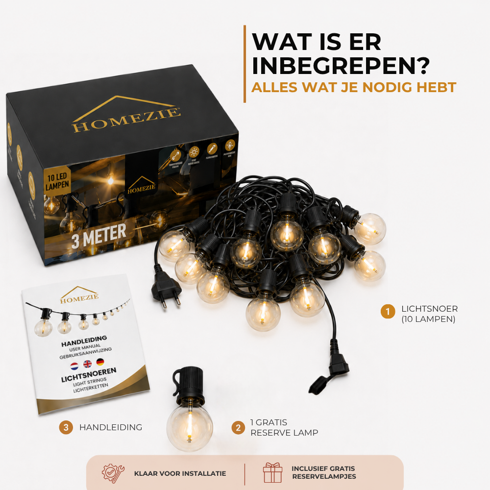 Homezie® Lichtsnoer | Dimbaar & Koppelbaar | IP44 Spatwaterdicht | Prikkabel Warm Wit | Verlichting | Meerdere lengtes verkrijgbaar