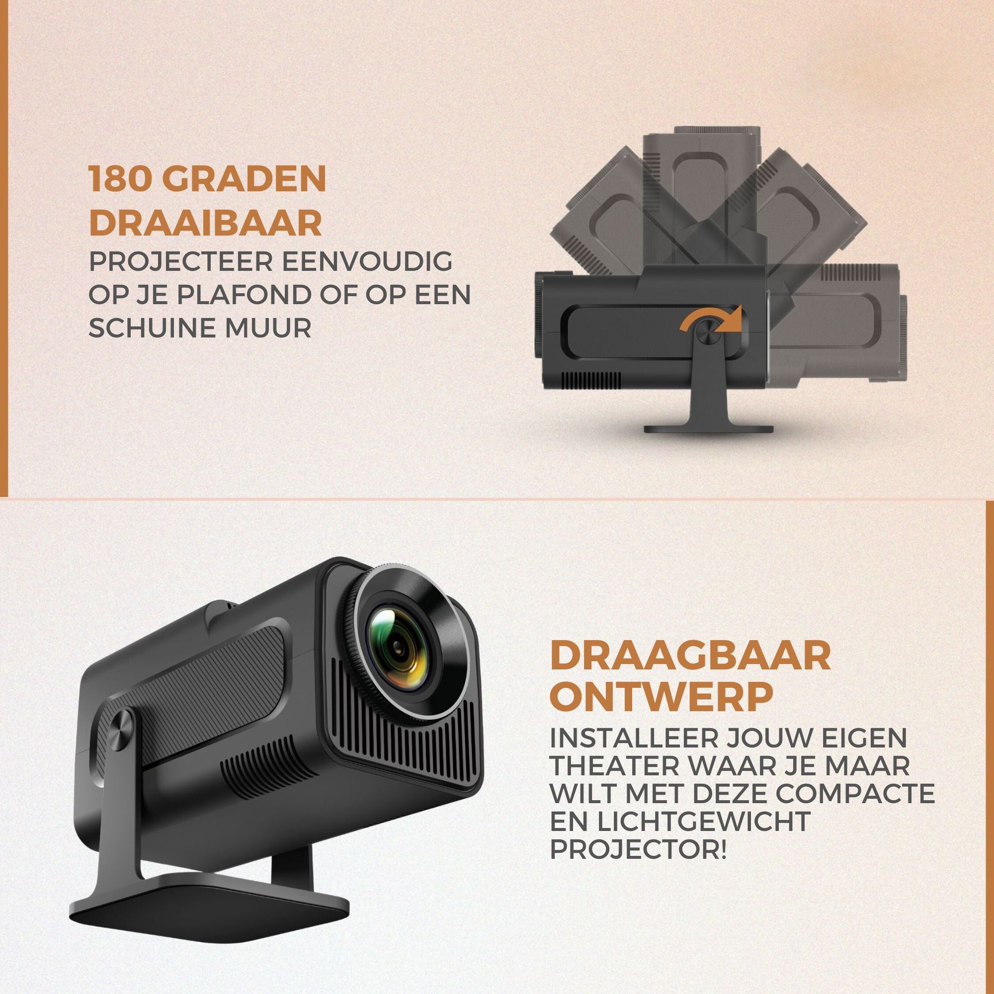 Homezie Beamer | 1080P | Inclusief HDMI kabel & Afstandsbediening | Scherm Spiegelen vanaf iPhone & Android | Keystone correctie | 4K support | Projector