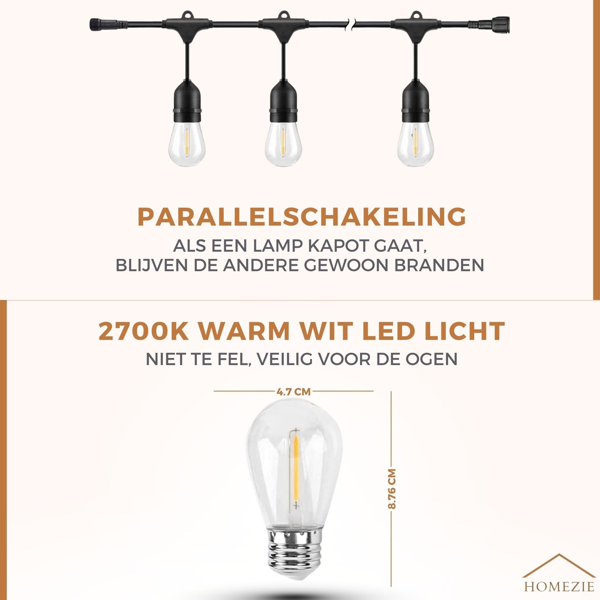 Homezie Lichtsnoer op zonne-energie | IP65 Waterdicht | Dimbaar met afstandsbediening | Warm witte LED-lampen | Solar tuinverlichting