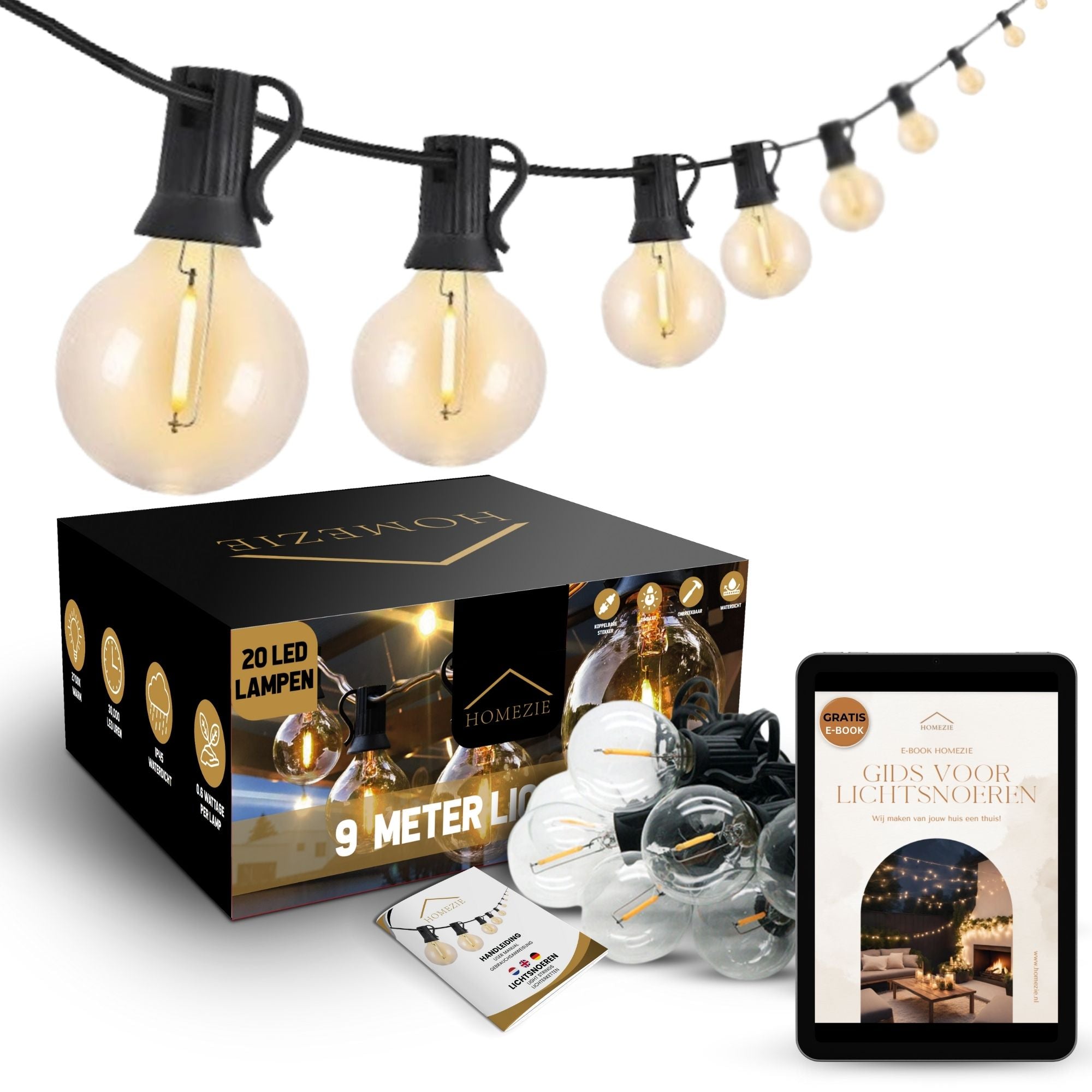 HomezieĀ® Lichtsnoer | Dimbaar & Koppelbaar | IP44 Spatwaterdicht | Prikkabel Warm Wit | Verlichting | Meerdere lengtes verkrijgbaar