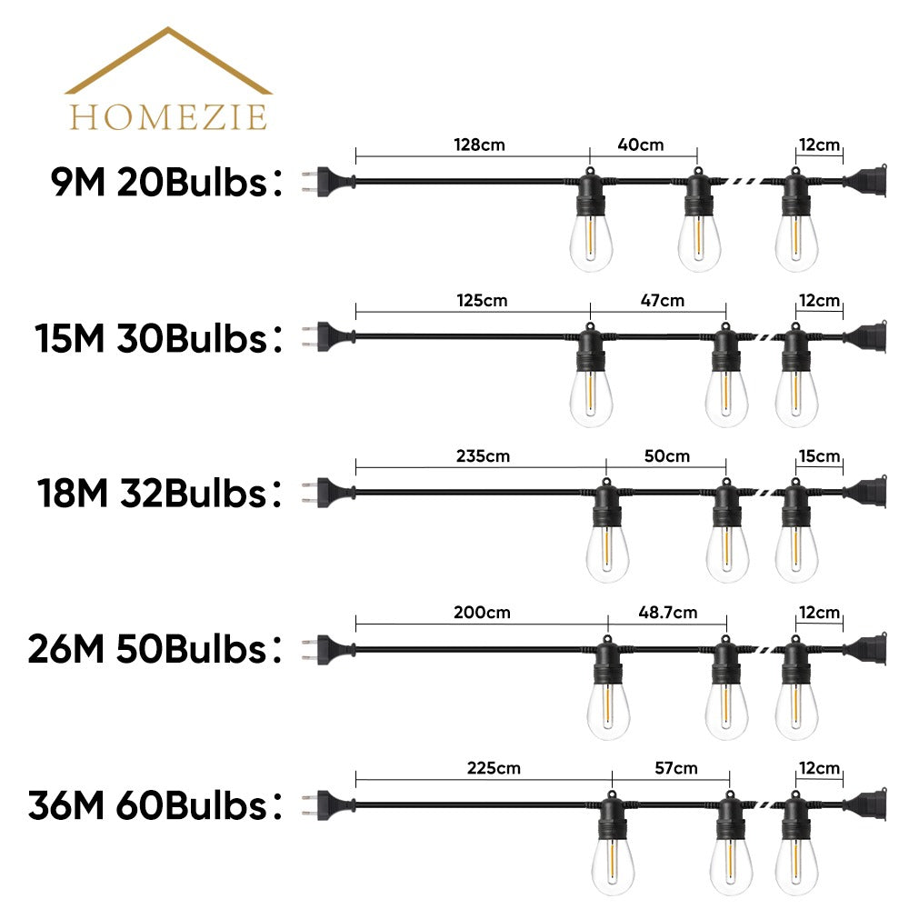 Homezie® Lichtsnoer | IP65 Waterdicht | Kunststof S14 LED lampen | Warm wit | Koppelbaar & Dimbaar | Meerdere lengtes verkrijgbaar
