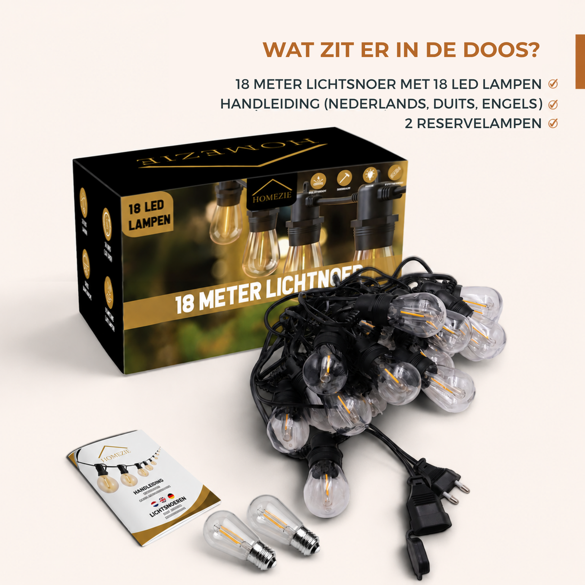 Homezie® Lichtsnoer | IP65 Waterdicht | Kunststof S14 LED lampen | Warm wit | Koppelbaar & Dimbaar | Meerdere lengtes verkrijgbaar