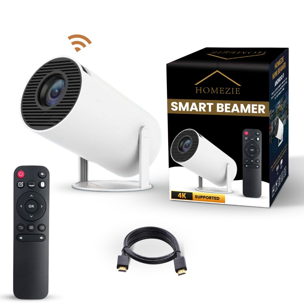 Homezie® Beamer | SPRING SALE | Gratis Lens cover & HDMI kabel | Streamen vanaf je iPhone of Android telefoon | WiFi, HDMI, Bluetooth | 4K support | Projector