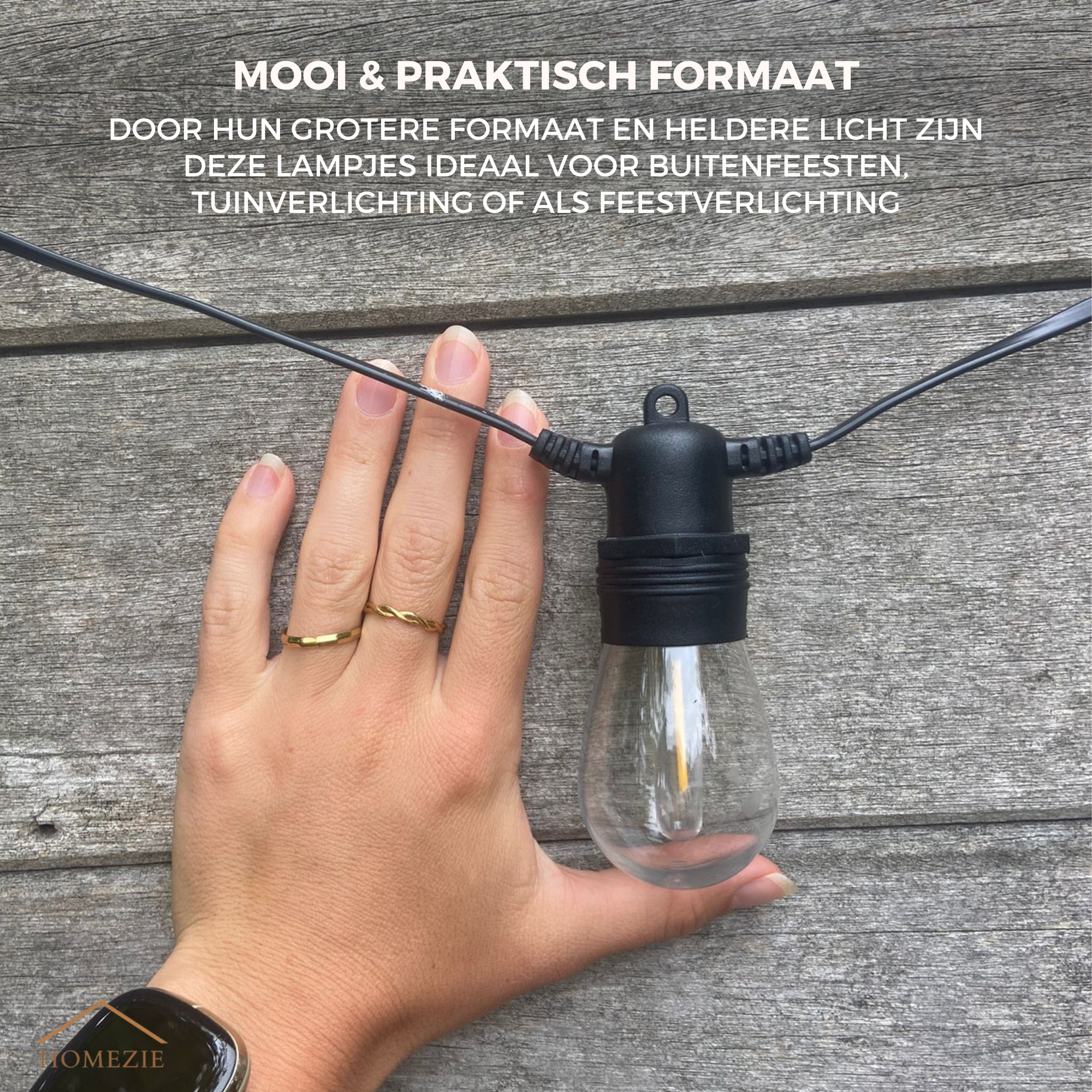 Homezie® Lichtsnoer | IP65 Waterdicht | Kunststof S14 LED lampen | Warm wit | Koppelbaar & Dimbaar | Meerdere lengtes verkrijgbaar