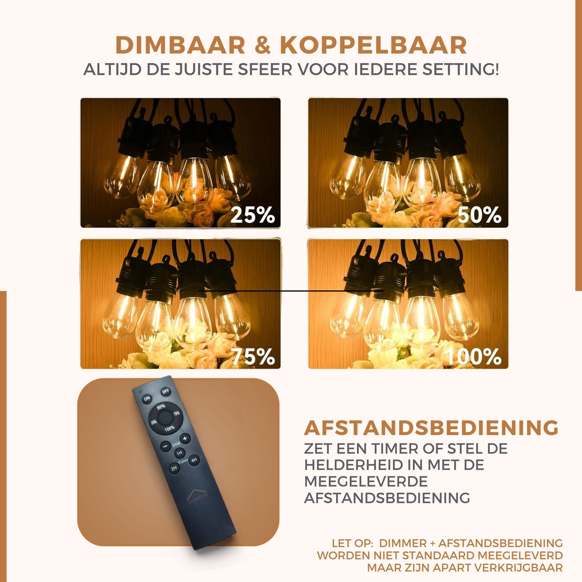 Homezie® Lichtsnoer | IP65 Waterdicht | Kunststof S14 LED lampen | Warm wit | Koppelbaar & Dimbaar | Meerdere lengtes verkrijgbaar