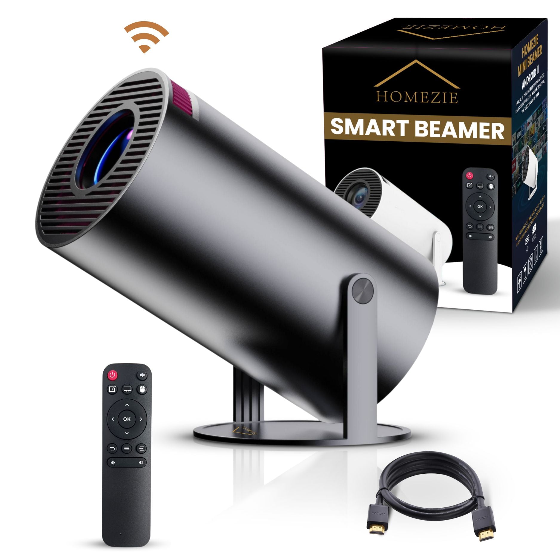 Homezie® Beamer | SPRING SALE | Gratis Lens cover & HDMI kabel | Streamen vanaf je iPhone of Android telefoon | WiFi, HDMI, Bluetooth | 4K support | Projector
