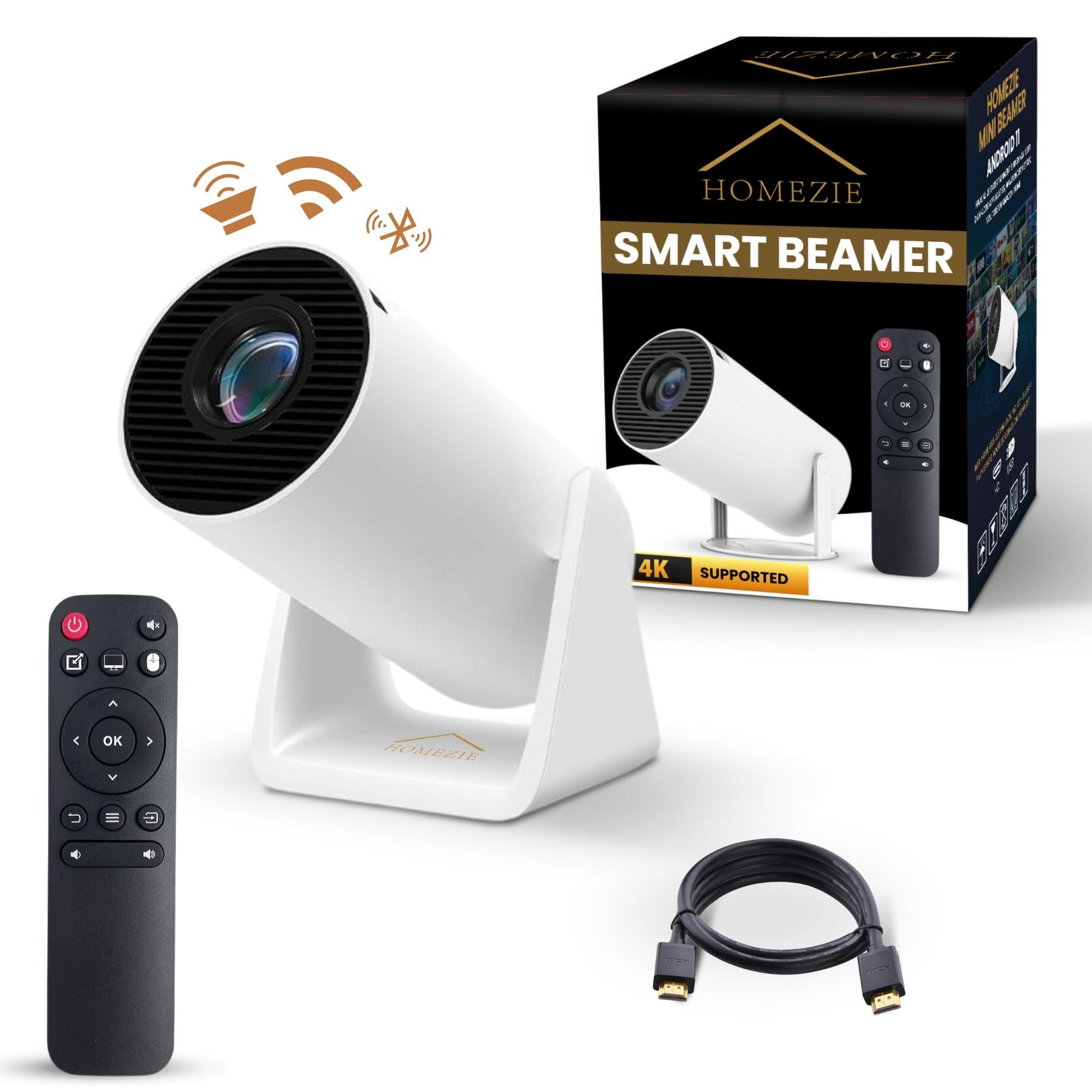 Homezie® Beamer | SPRING SALE | Gratis Lens cover & HDMI kabel | Streamen vanaf je iPhone of Android telefoon | WiFi, HDMI, Bluetooth | 4K support | Projector