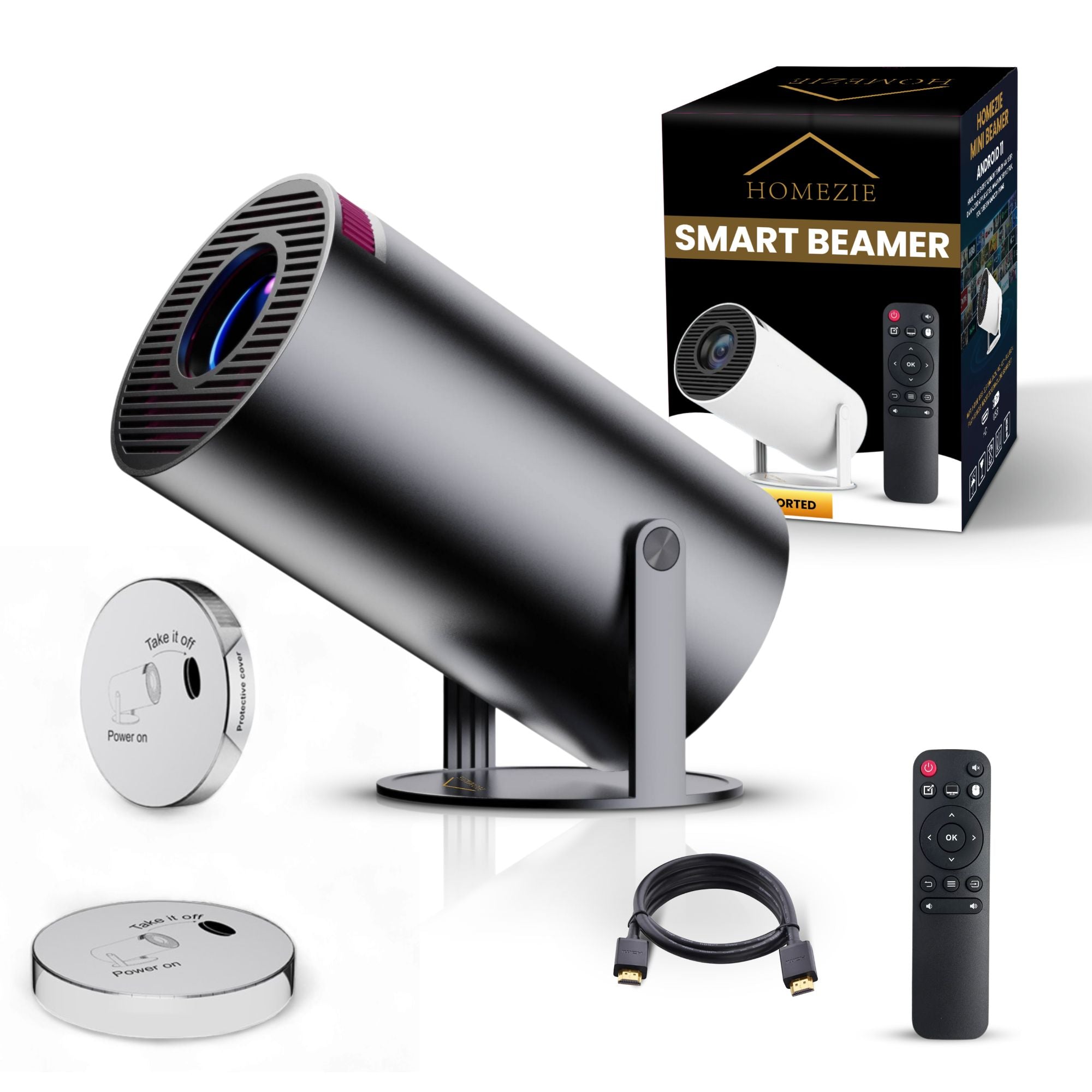 Homezie® Beamer | SPRING SALE | Gratis Lens cover & HDMI kabel | Streamen vanaf je iPhone of Android telefoon | WiFi, HDMI, Bluetooth | 4K support | Projector
