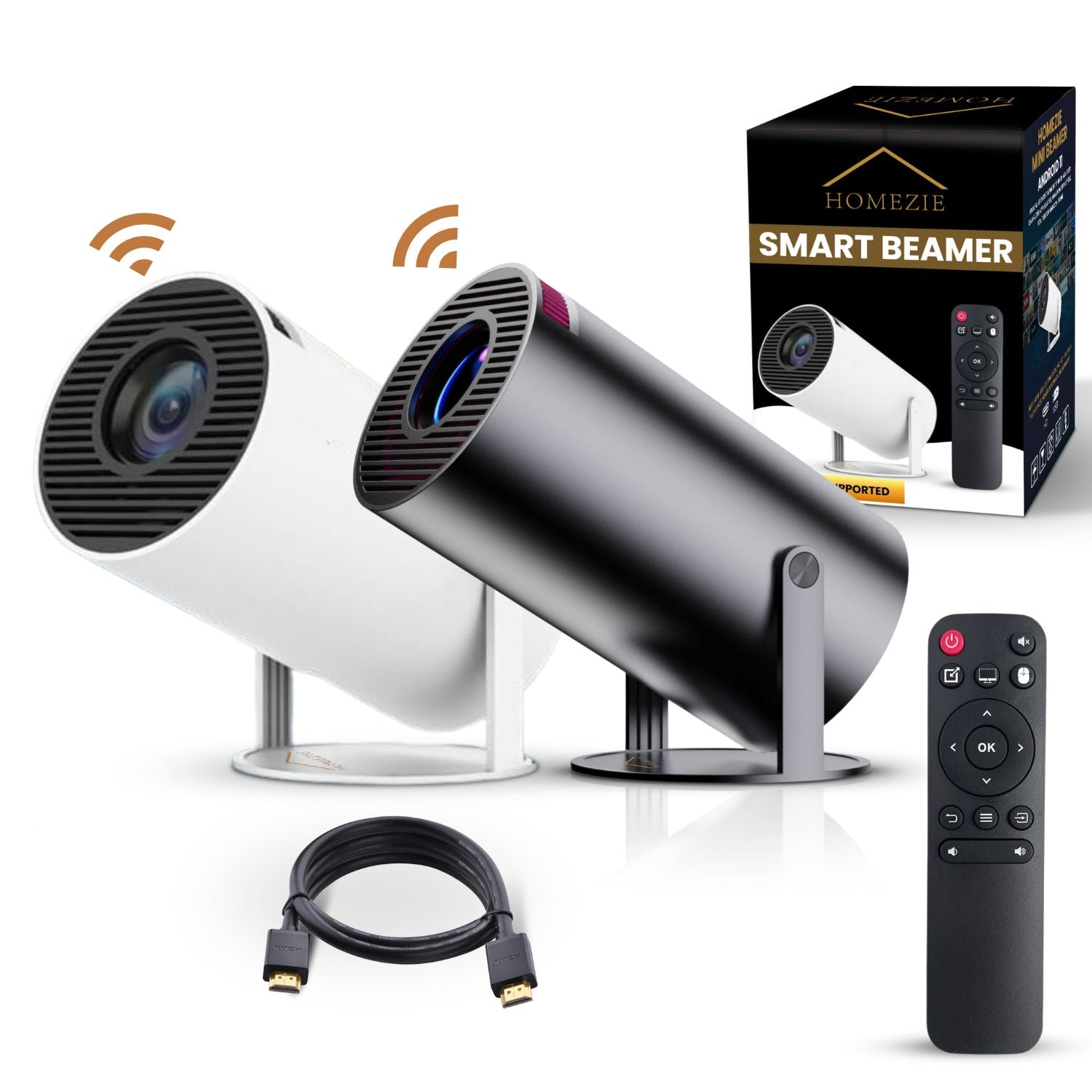 Homezie® Beamer | EARLY SPRING SALE | Gratis Lens cover & HDMI kabel | Streamen vanaf je iPhone of Android telefoon | WiFi, HDMI, Bluetooth | 4K support | Projector