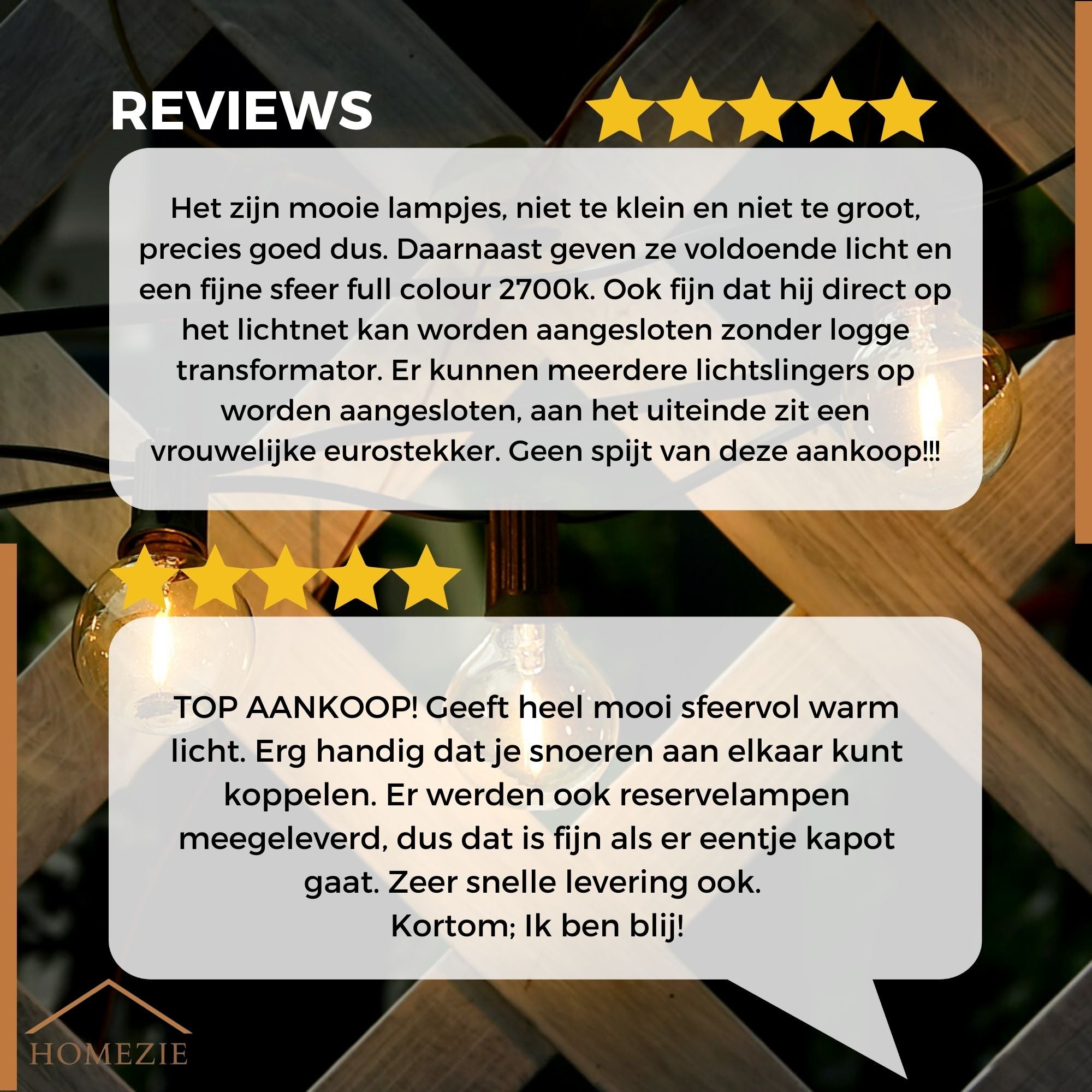 HomezieĀ® Lichtsnoer | Dimbaar & Koppelbaar | IP44 Spatwaterdicht | Prikkabel Warm Wit | Verlichting | Meerdere lengtes verkrijgbaar