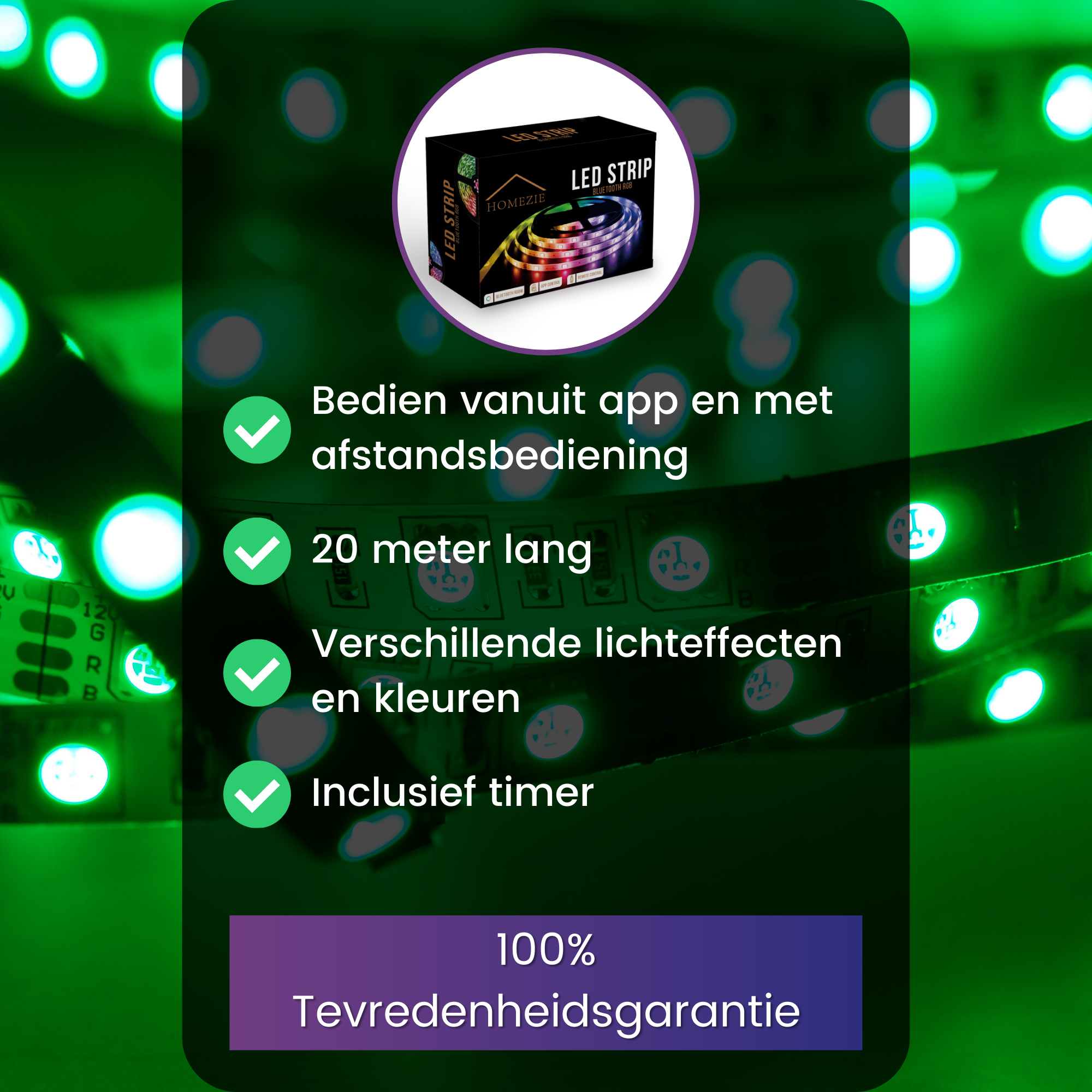 Homezie® Led strip | 20 meter | Met app en afstandsbediening | Led verlichting