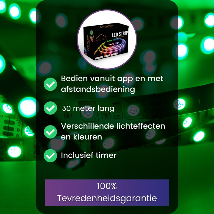 Homezie® Led strip | 30 meter | Met app en afstandsbediening | Led verlichting