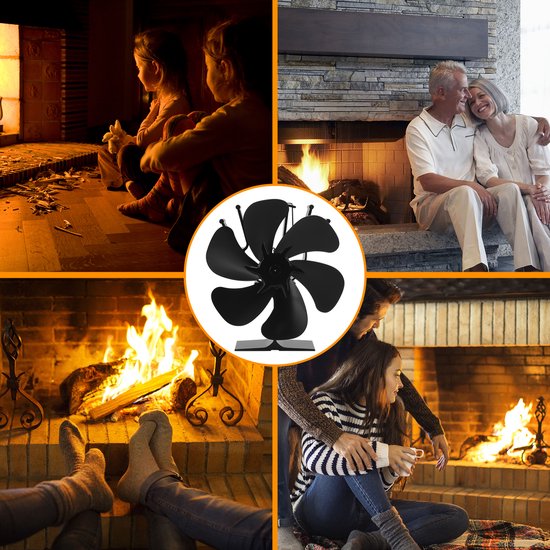 Homezie® Kachelventilator Voor Houtkachel | EARLY SPRING SALE | Inclusief warmteschild en temperatuurmeter | 6 bladen | Kachelventilator | Haardventilator