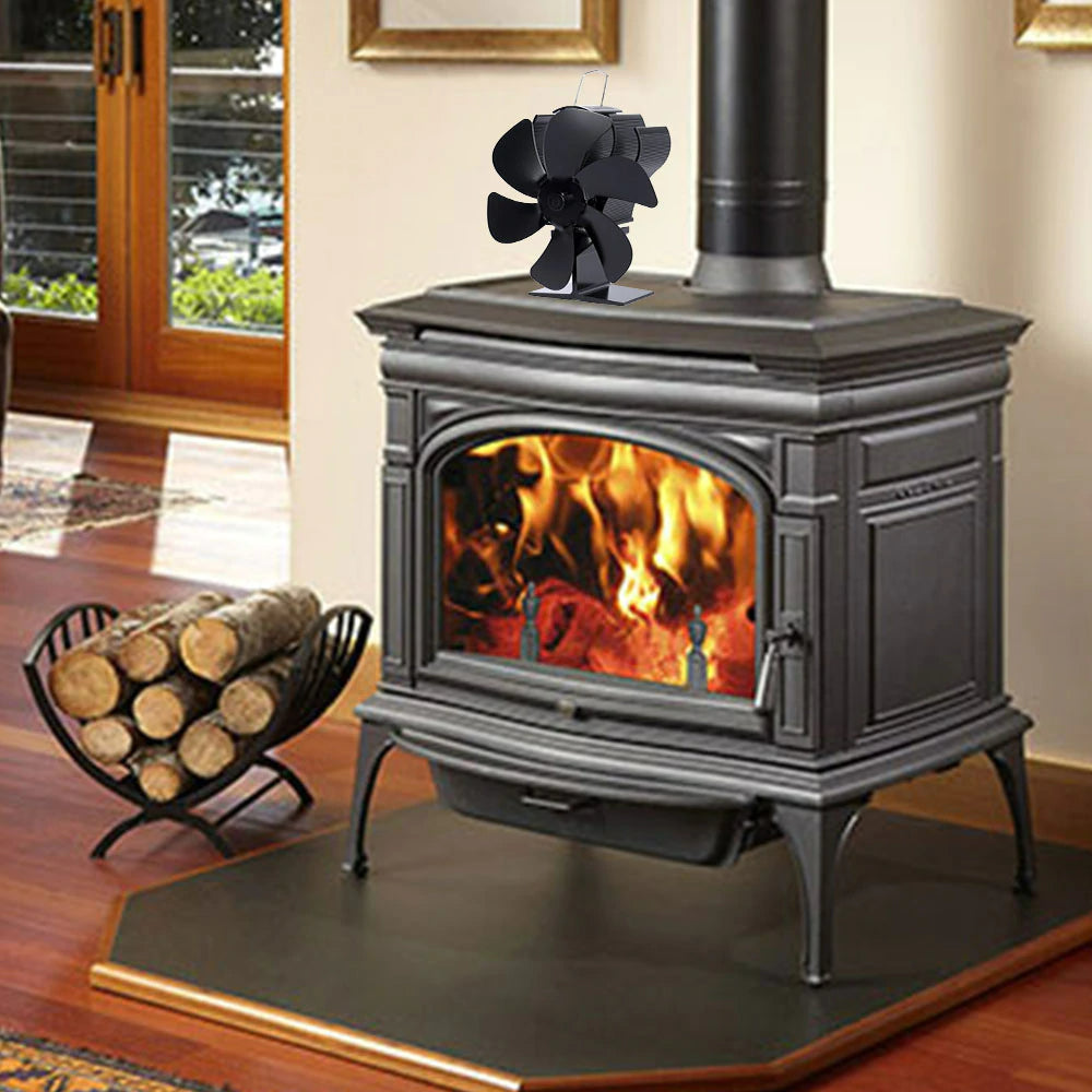 Homezie® Kachelventilator Voor Houtkachel | EARLY SPRING SALE | Inclusief warmteschild en temperatuurmeter | 6 bladen | Kachelventilator | Haardventilator