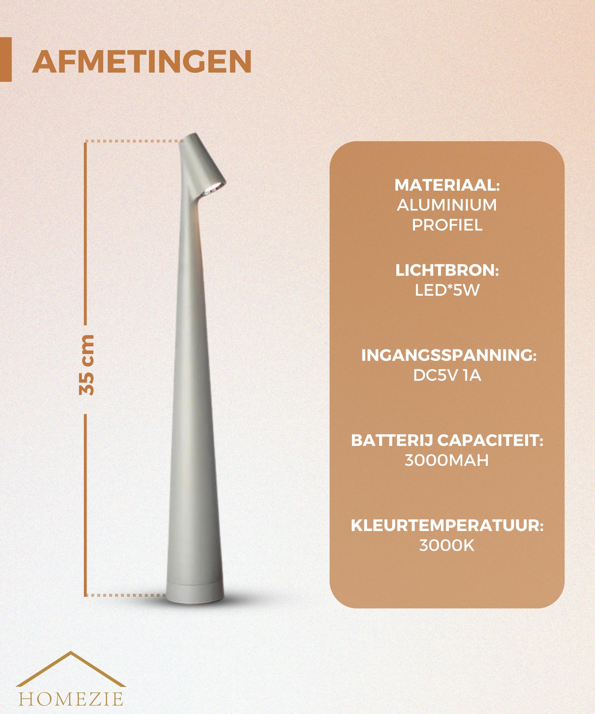 Homezie StandGlow | EARLY SPRING SALE | Staande Tafellamp | Uniek Design | Lange Batterijduur | Nachtlamp | Draadloze Lamp