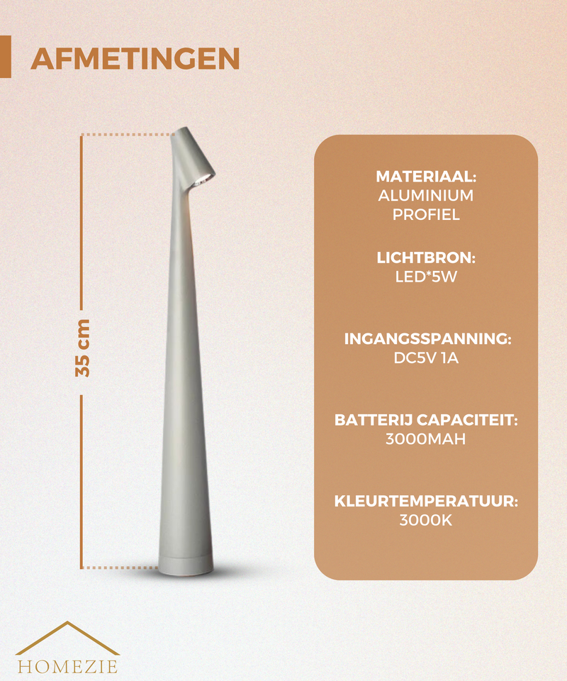 Homezie StandGlow | Staande Tafellamp | Uniek Design | Lange Batterijduur | Nachtlamp | Draadloze Lamp