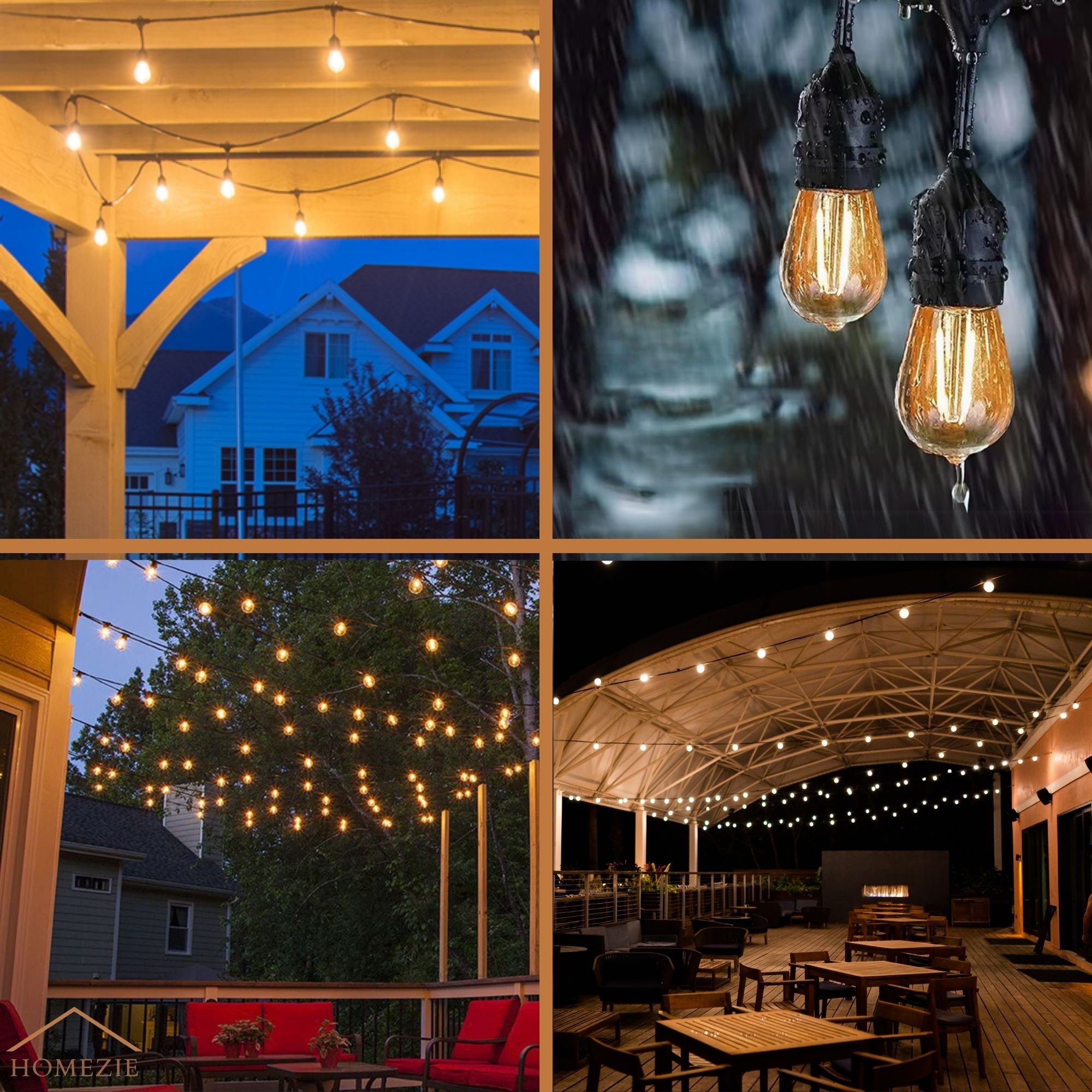 Homezie Lichtsnoer op zonne-energie | IP65 Waterdicht | Dimbaar met afstandsbediening | Warm witte LED-lampen | Solar tuinverlichting