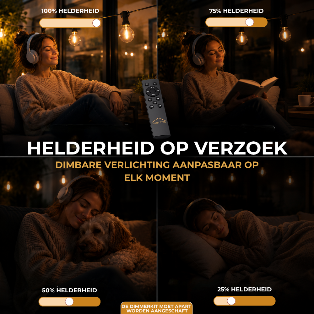Homezie® Lichtsnoer | Dimbaar & Koppelbaar | IP44 Spatwaterdicht | Prikkabel Warm Wit | Verlichting | Meerdere lengtes verkrijgbaar