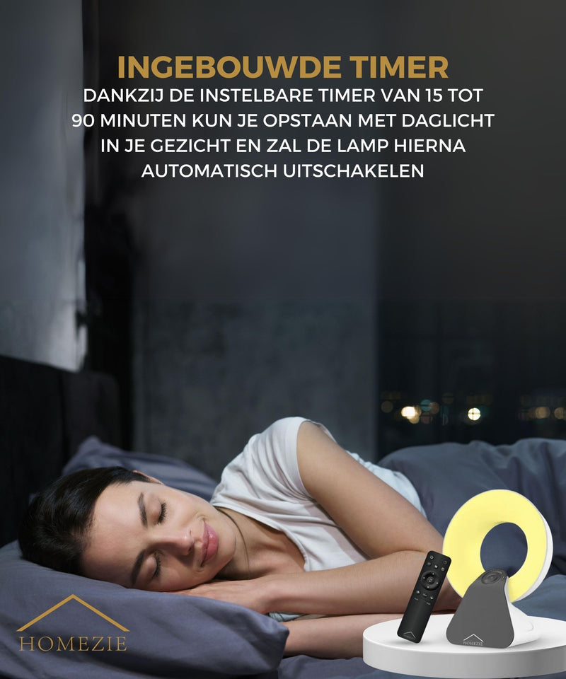 Homezie Daglichtlamp | Wake up light | White noise machine | Ingebouwde timers | 10.000 Lux | Lichttherapie Lamp