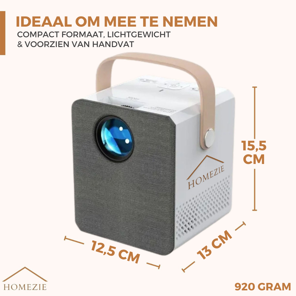 Homezie® Beamer | Stream vanaf je iPhone of Android | Ingebouwde apps | 6000 lumen