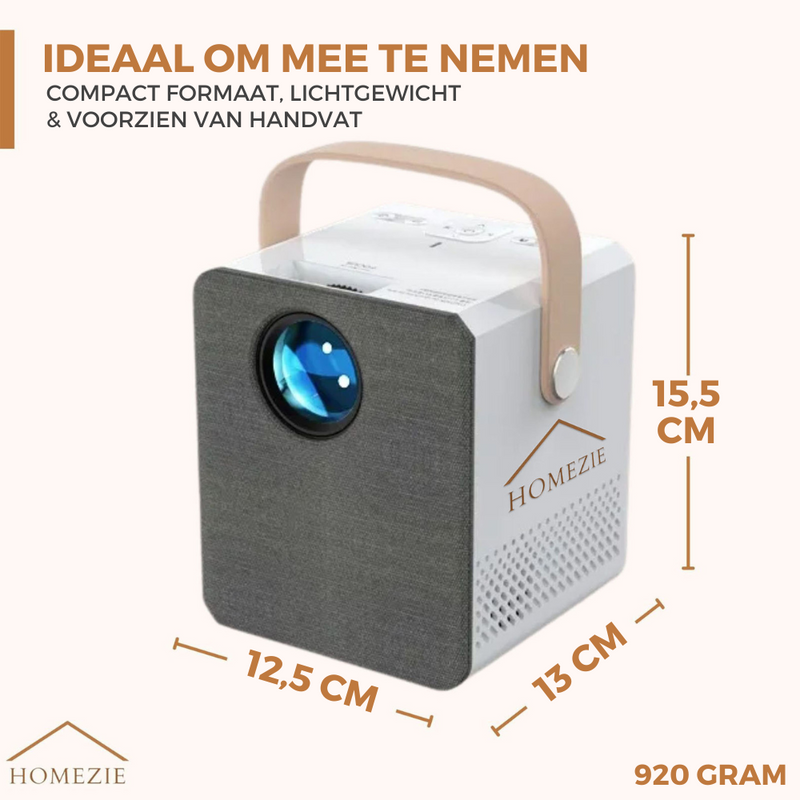 Homezie® Beamer | Met 2 3D brillen, HDMI kabel, AV kabel en standaard | Android 9.0 systeem | 6000 lumen