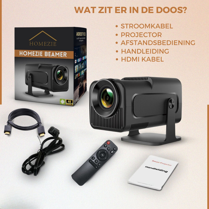 Homezie Beamer | 1080P | Inclusief HDMI kabel & Afstandsbediening | Scherm Spiegelen vanaf iPhone & Android | Keystone correctie | 4K support | Android 11 | Projector