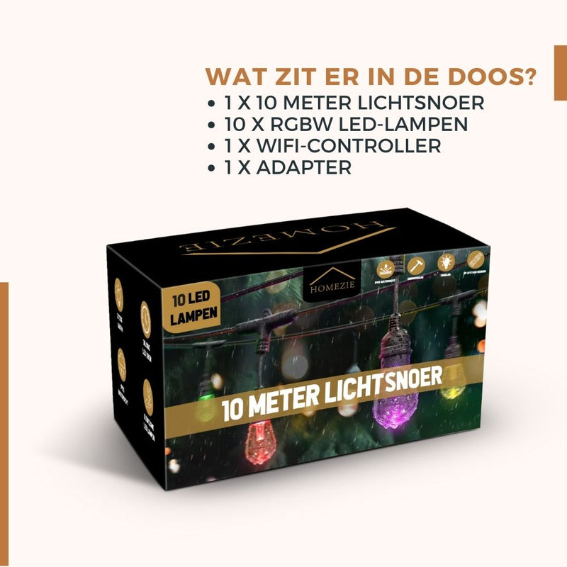 Homezie Smart Lichtsnoer | 10 meter | Te bedienen via app | IP65 Waterdicht | RGBW | Smart Verlichting | Kan synchroniseren met muziek