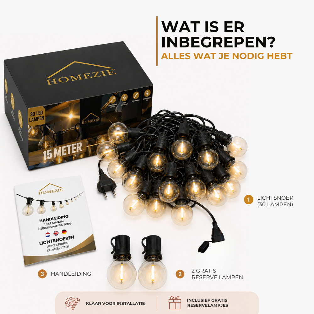 Homezie® Lichtsnoer | Dimbaar & Koppelbaar | IP44 Spatwaterdicht | Prikkabel Warm Wit | Verlichting | Meerdere lengtes verkrijgbaar