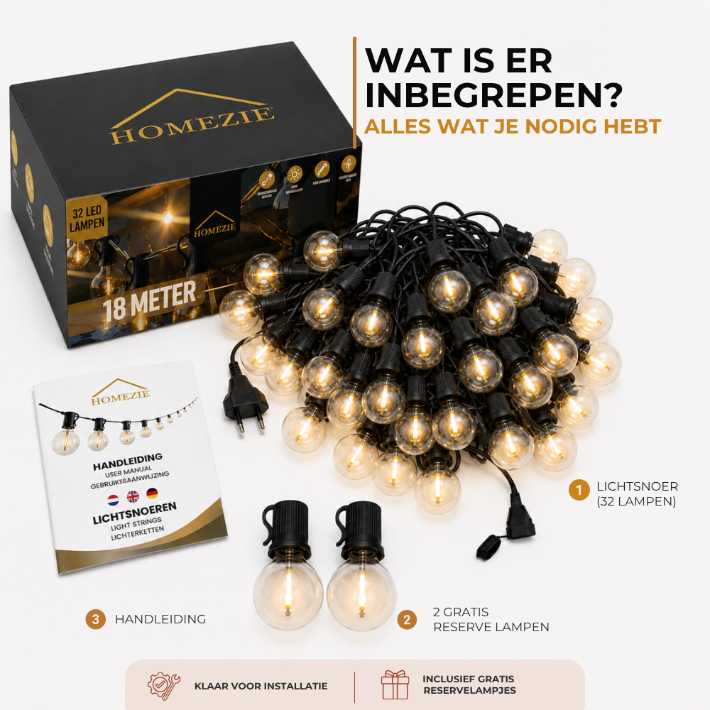 Homezie® Lichtsnoer | Dimbaar & Koppelbaar | IP44 Spatwaterdicht | Prikkabel Warm Wit | Verlichting | Meerdere lengtes verkrijgbaar
