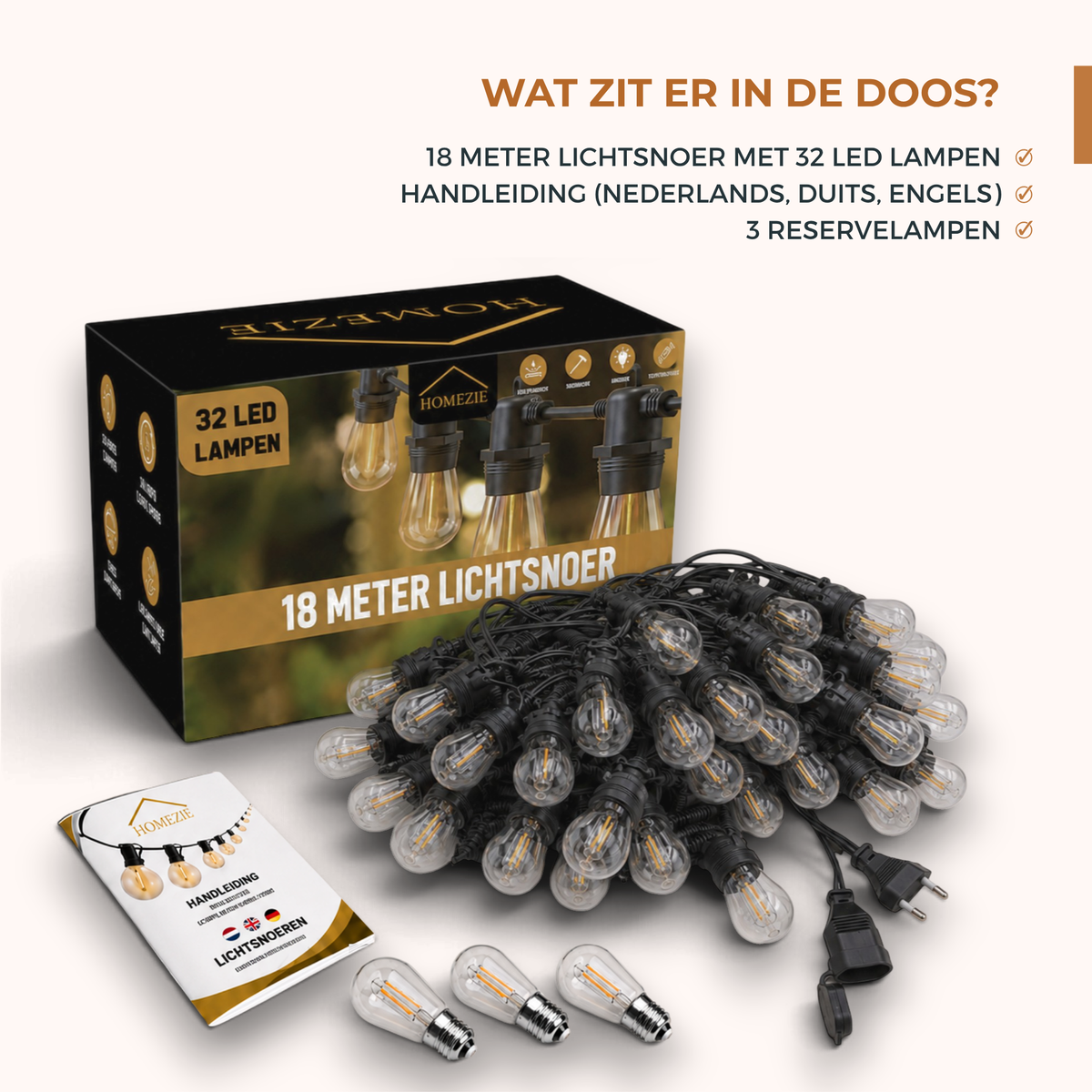 Homezie® Lichtsnoer | IP65 Waterdicht | Kunststof S14 LED lampen | Warm wit | Koppelbaar & Dimbaar | Meerdere lengtes verkrijgbaar