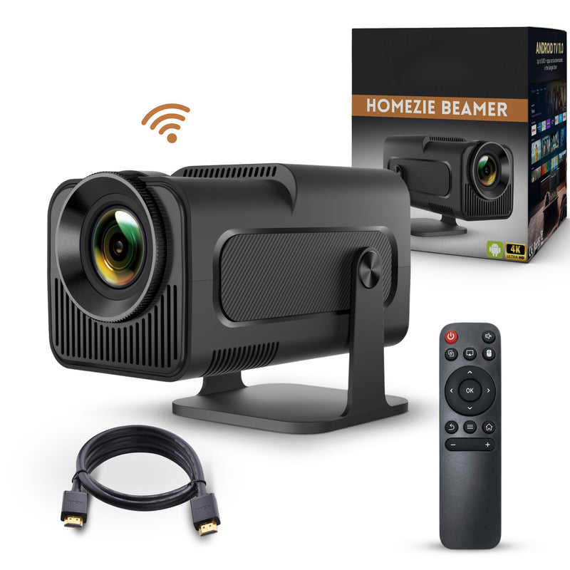 Homezie Beamer | 1080P | Inclusief HDMI kabel & Afstandsbediening | Scherm Spiegelen vanaf iPhone & Android | Keystone correctie | 4K support | Android 11 | Projector