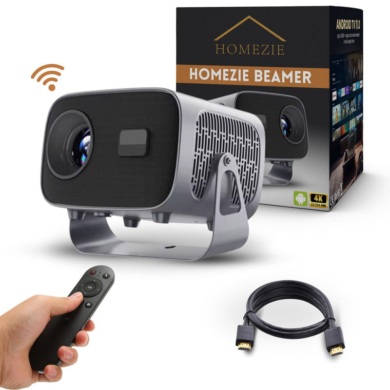 Homezie Beamer | Inclusief HDMI kabel & Afstandsbediening | Scherm Spiegelen vanaf iPhone & Android | Keystone correctie | 4K support | Android 11 | Projector