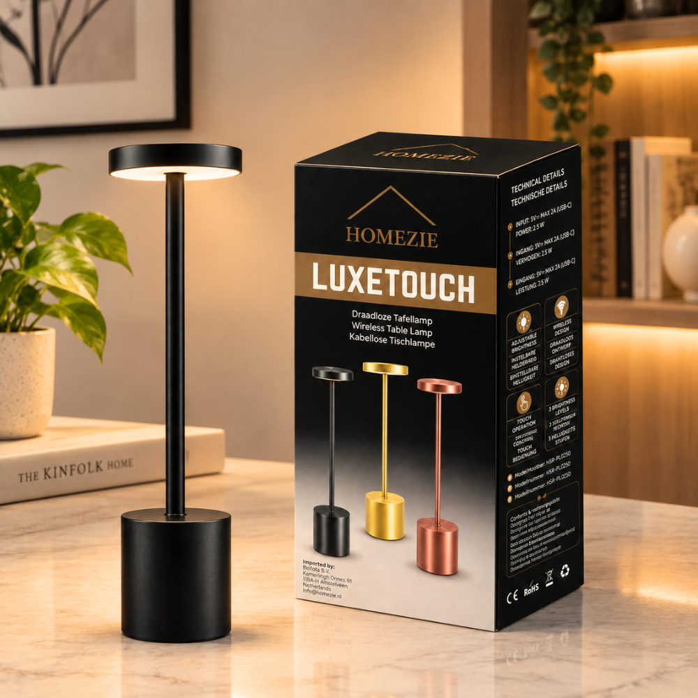 Homezie LuxeTouch | 1 stuk | Draadloze Tafellamp | USB-oplaadbaar | Touch Bediening | Eettafel Lamp | Sfeerverlichting