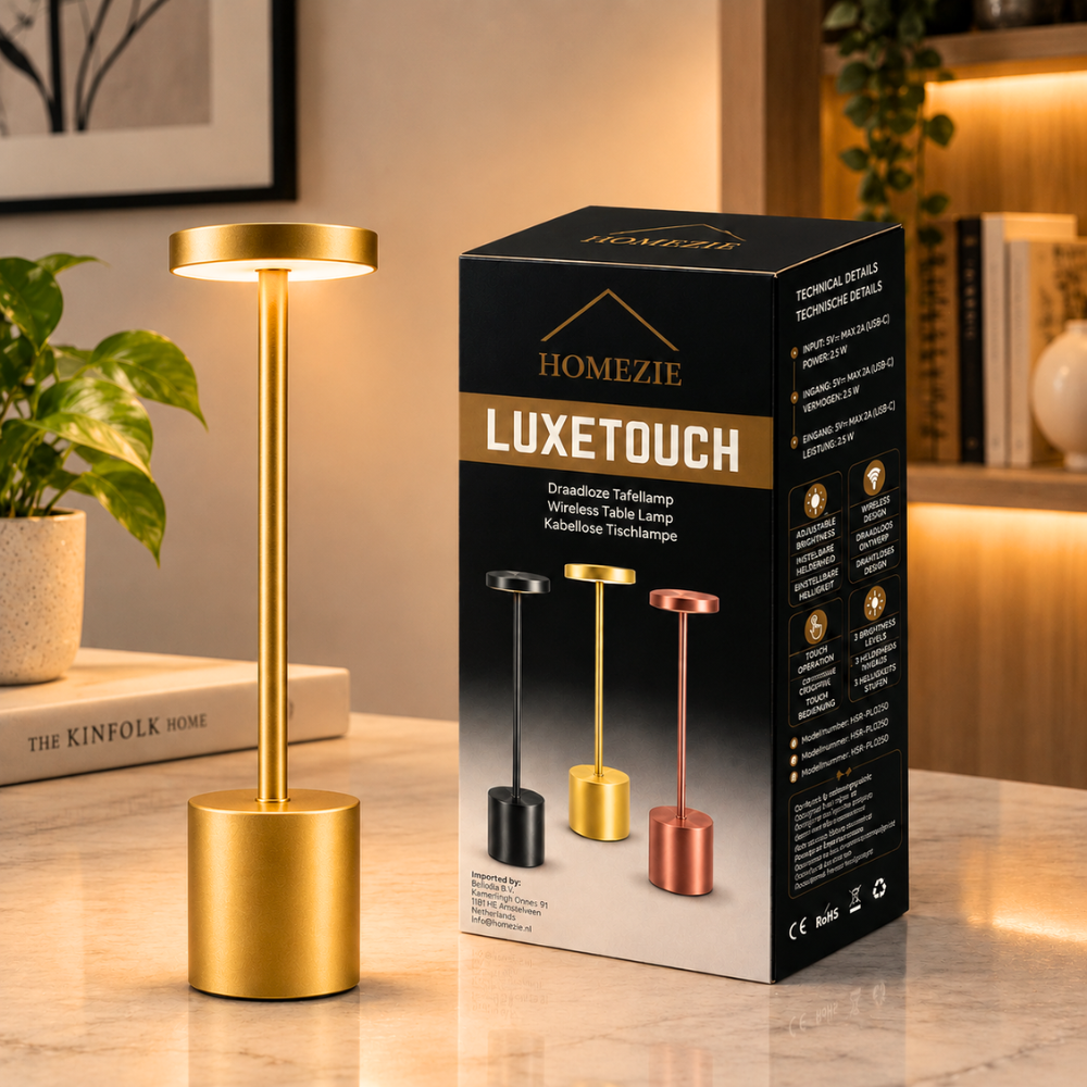 Homezie LuxeTouch | 1 stuk | Draadloze Tafellamp | USB-oplaadbaar | Touch Bediening | Eettafel Lamp | Sfeerverlichting
