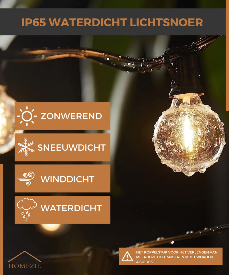 Homezie® Lichtsnoer op zonne-energie | Met afstandsbediening | IP65 waterdicht | G40 LED-lampen | Meerdere lengtes verkrijgbaar