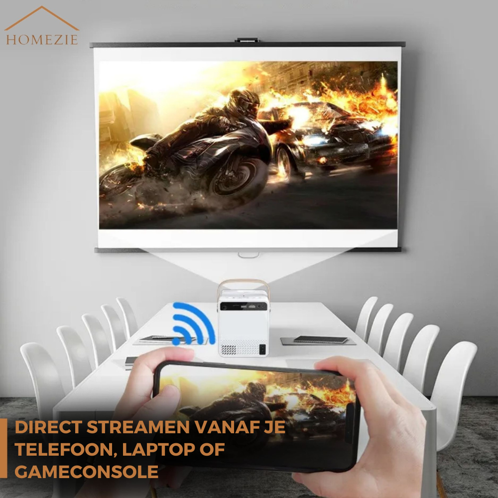 Homezie® Beamer | Stream vanaf je iPhone of Android | Ingebouwde apps | 6000 lumen