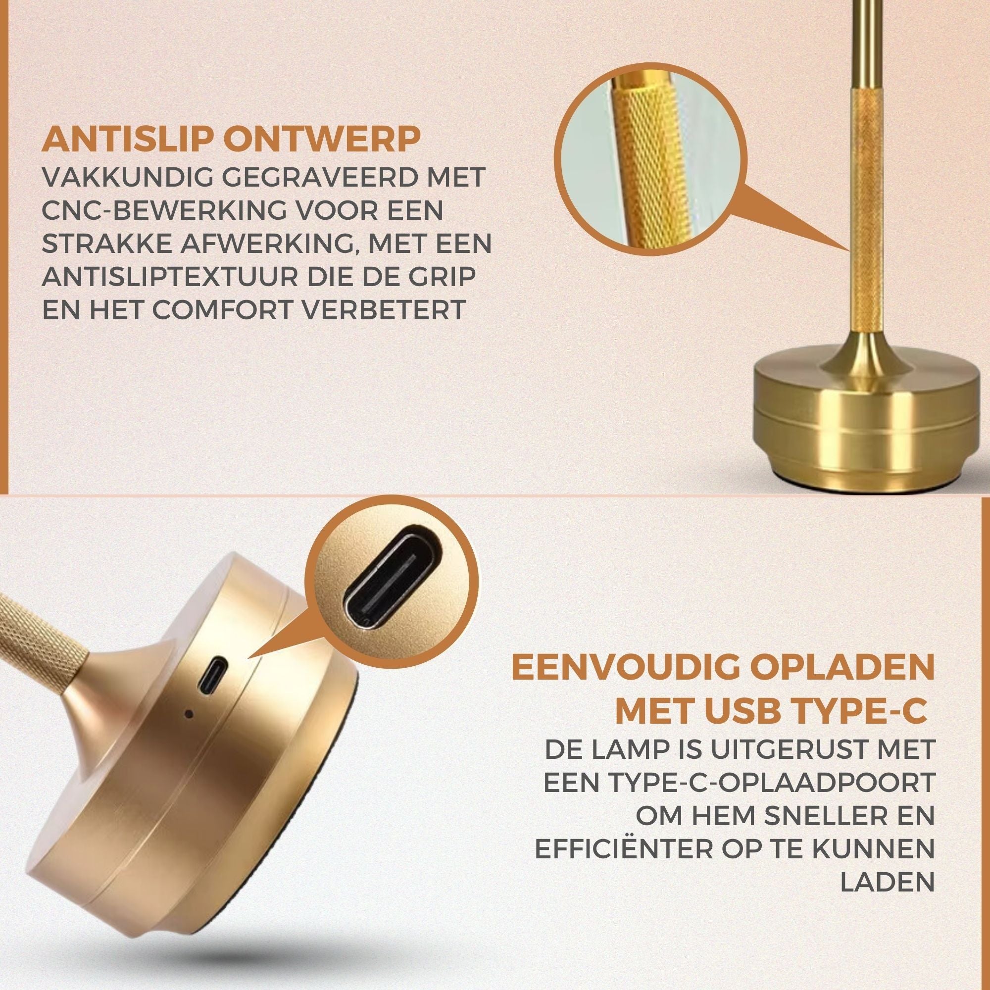 Homezie ElegantGlow | Tafellamp | Touch control | Verstelbare Helderheid | Oplaadbaar via USB-C