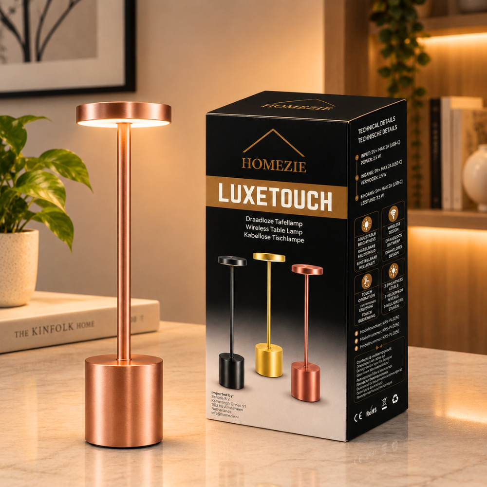Homezie LuxeTouch | 1 stuk | Draadloze Tafellamp | USB-oplaadbaar | Touch Bediening | Eettafel Lamp | Sfeerverlichting